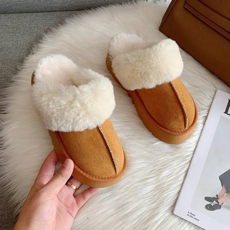 42 Code Snow Boots Fur Fur Slippers Female Wearing 2023 New Baotou Flat Half Drag Thick Sole Cotton Shoes Women Boots