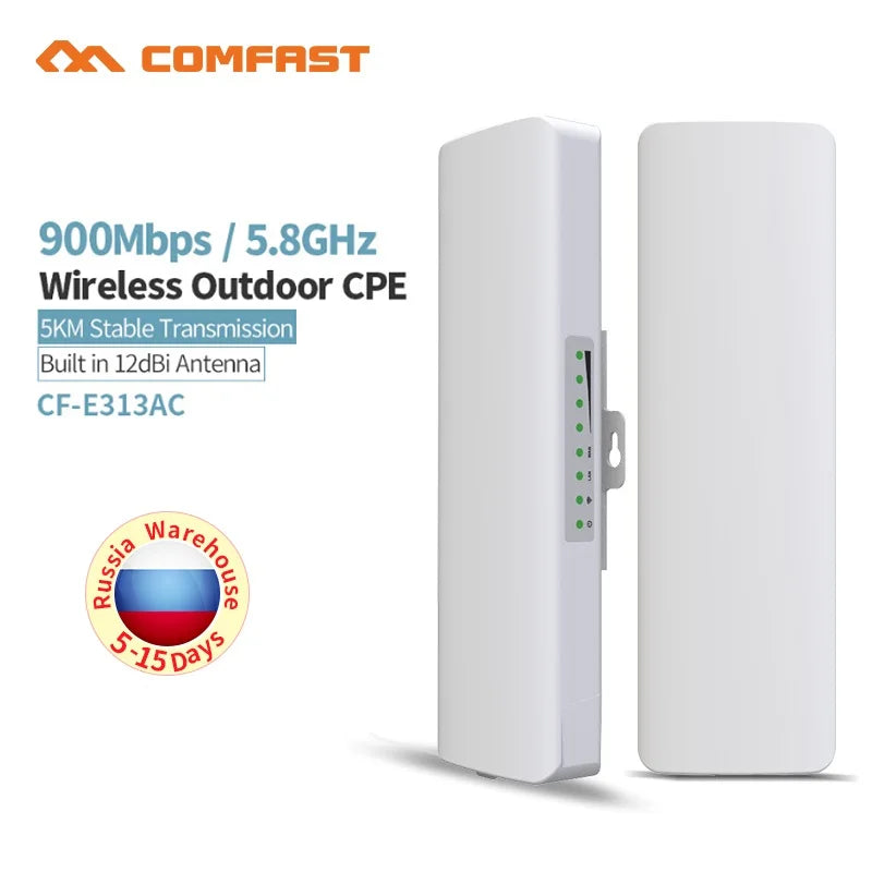 COMFAST 900Mbps 5KM Long Distance Outdoor Wireless Bridge 5.8GHz Wireless CPE Access Point Router 12dBi Wi-Fi Antenna CF-E313AC