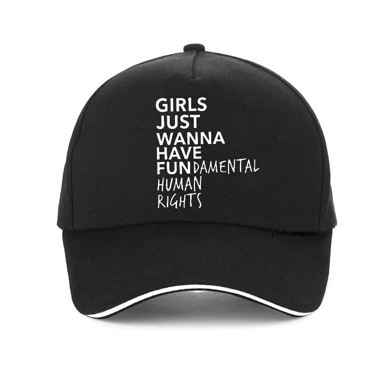 Girls Just Wanna Have Fundamental Human Rights Letter Print Baseball Cap Feminist Feminism Hat Adjustable Snapback Hats