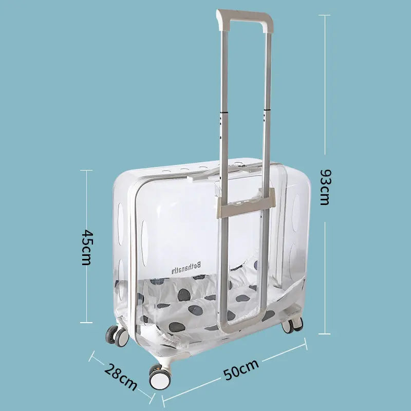 Lightweight Transparent Pet Trolley Case, Beauty Case, Professional Cat Stroller with Wheels, Expandable Pets Accessories