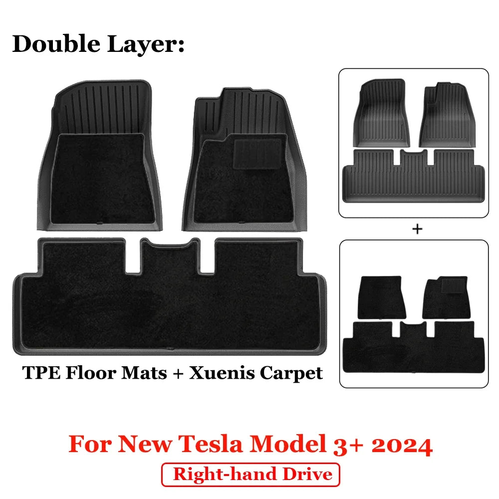 For 2024 New Tesla Model 3 Highland Floor Mats TPE All Weather Front Rear Cargo Liner Mat, Waterproof Anti-Slip Mats Accessories