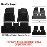 For 2024 New Tesla Model 3 Highland Floor Mats TPE All Weather Front Rear Cargo Liner Mat, Waterproof Anti-Slip Mats Accessories