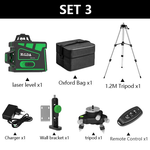 12 Lines 3D Green Laser Level Horizontal And Vertical Cross Lines Indoors and Outdoors