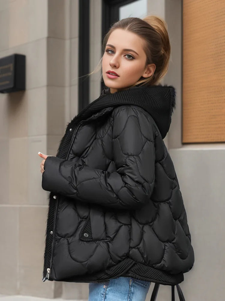 Winter Jackets For Women 2023 New Fashion Fake Two Pieces Short Parkas Korean Style Winter Women's Cold Coat Hooded