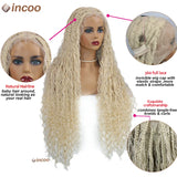 613 Blonde Bohemian Box Braids Wigs Full Lace Front Wigs Knotless Braided With Curly Synthetic Hair Wig Goddess Locs Braided Wig