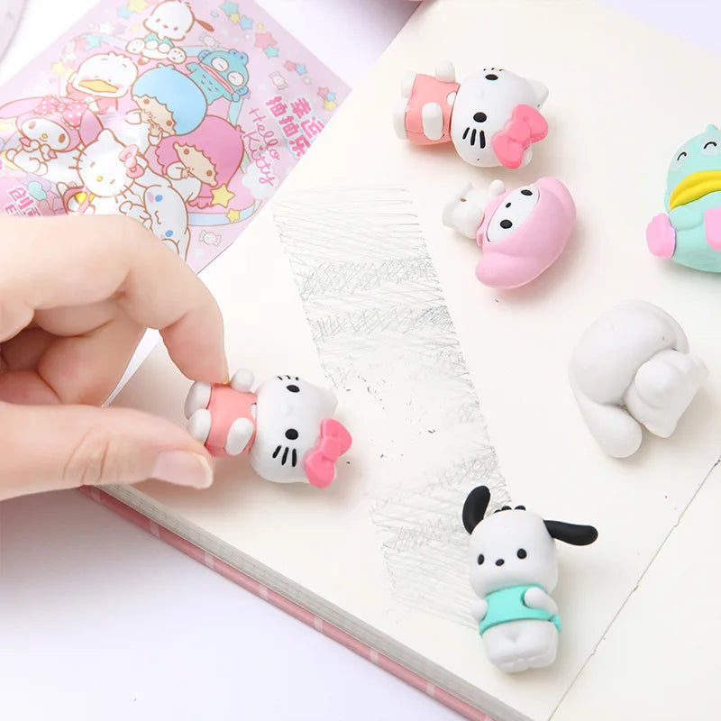 32Pcs Sanrio Pokemon Figure Pencil Eraser Blind Box Hello Kitty Kuromi Melody Pikachu Erasers Student School Stationery Gifts