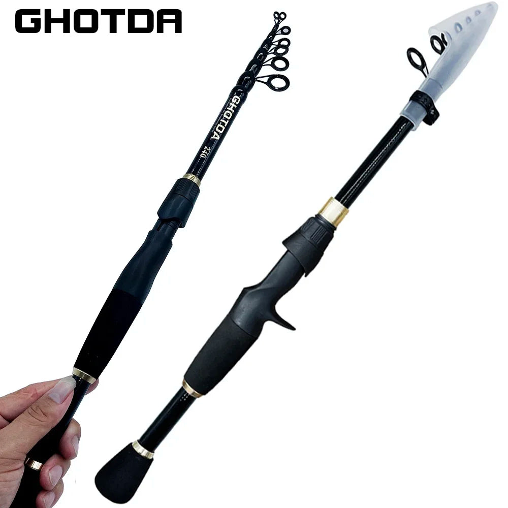 1.6m-2.4m Telescopic Fishing Rods Proable Short Travel Spinning Casting Rod Carp Bass Pike Trout Fishing Tools Lure Test 10-30g