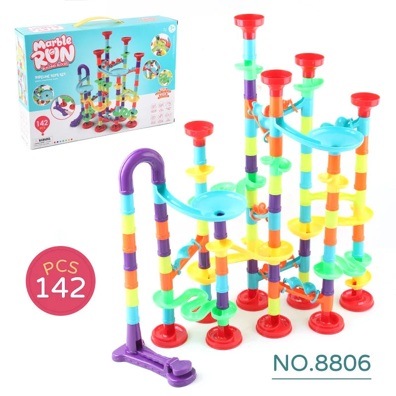 29-197pcs Set DIY Construction Marble Run Race Track Building Blocks Kids 3D Maze Ball Roll Toys Children Christmas Gift