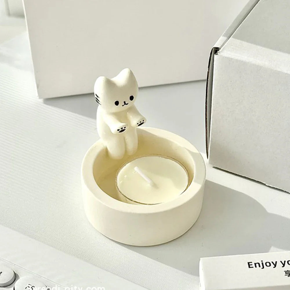 Kitten Candle Holder Gypsum Mold DIY Handmade Storage Box Holder Crafts Casting Molds Home Decoration