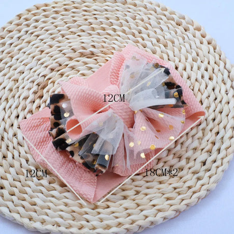 Baby Oversized Bow Headband Leopard Mesh Bowknot Wide Turban Newborn Headwear Newborn Big Hairbow Hairband Baby Bows Headwrap