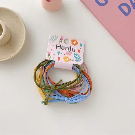 6pcs Pack Ins Style Simple Candy Color Elastic Hair Ties Children Daily Bowknot Hair Rope Women Ponytail Holder Accessories