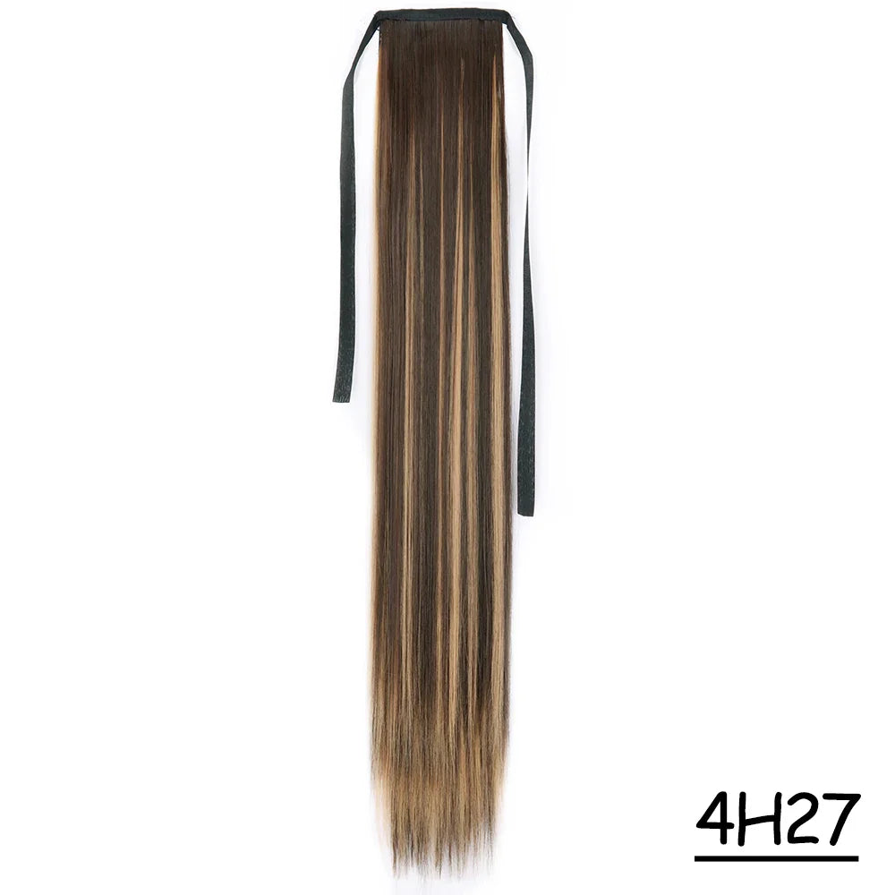 Synthetic Ponytail Hair Extension Natural Hairpiece Clip In Wrap Around Pony Heat Resistant Black Burgundy Hairstyle