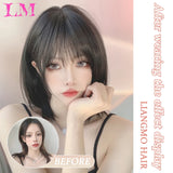 LM Dark Brown Wig Long Wave Wigs for Women Synthetic Hair Wig With Bangs Heat Resistant Party Daily Natural Use