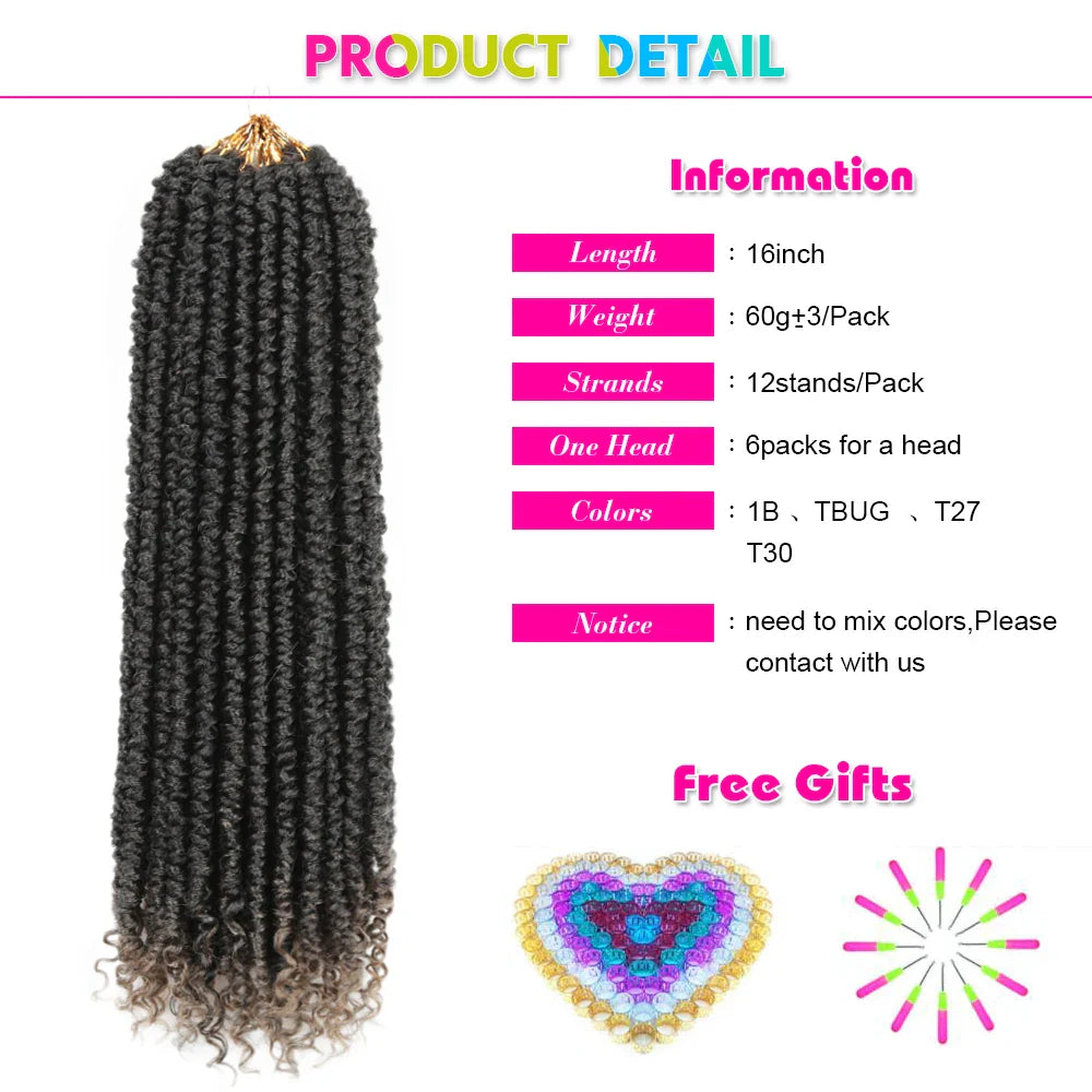 Jumbo Twist Hair 16 Inch Pre twisted Passion Twist Crochet Hair Pre-looped Crochet Braids Bohemian Water Wave Braiding Synthetic