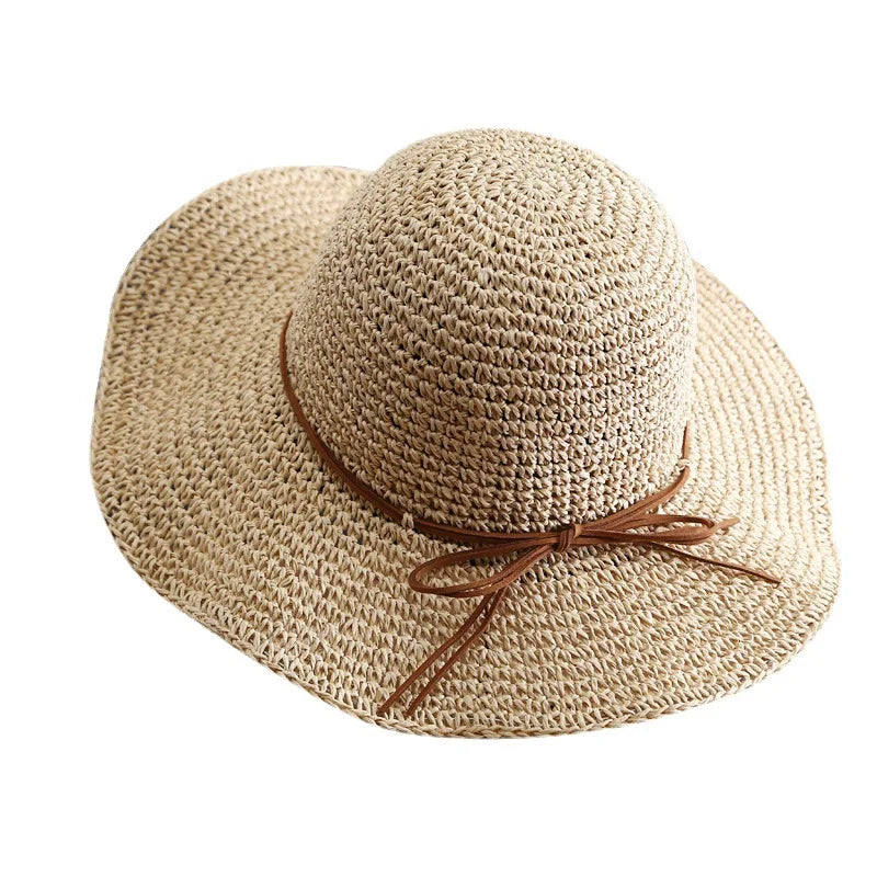 New Simple Foldable Wide Brim Floppy Girls Straw Hat Sun Hat Beach Women Summer Hat UV Protect Travel Cap Lady Cap Female