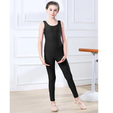 AOYLISEY Girls Black Tank Sleeveless Unitard Gymnastics Bodysuit Boys Spandex Full Body Kids Jumpsuit Scoop Neck Dance Costumes