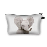 Animal Print Cosmetic Bag Women Makeup Bag Kawaii Koala/Elephant/Elk Toiletry Canvas Travel Organizer Zipper Pouch Handbag Purse