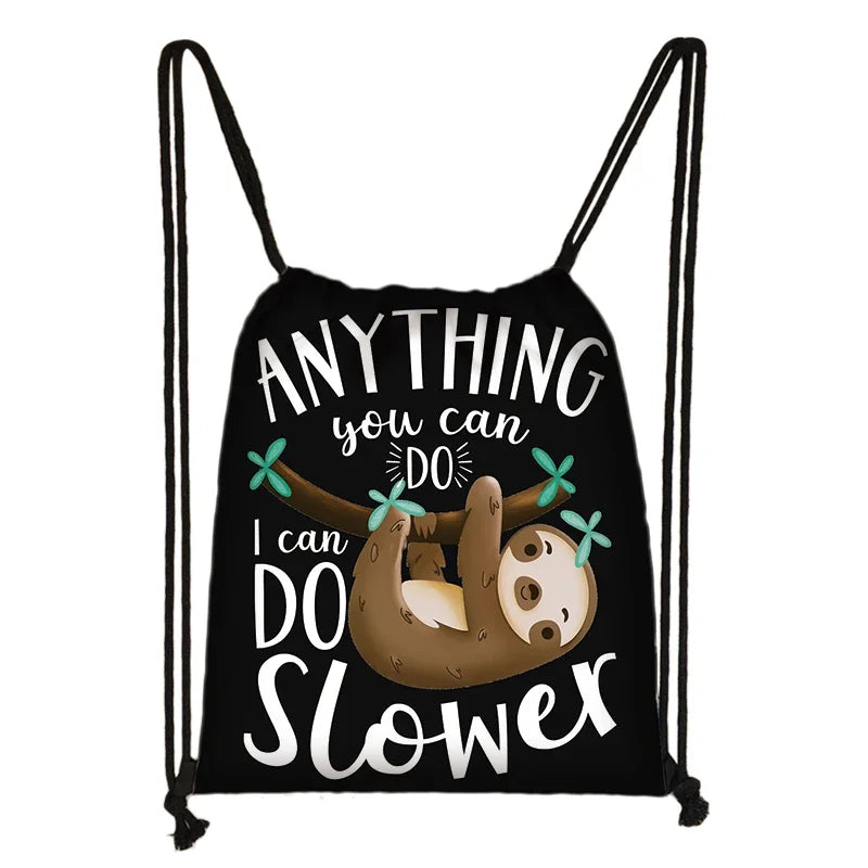 Cute Animal Sloth Alpaca Drawstring Bags Women Storage Bag for Travel Ladies Softback Backpack Teenager Girls Bookbag Gift