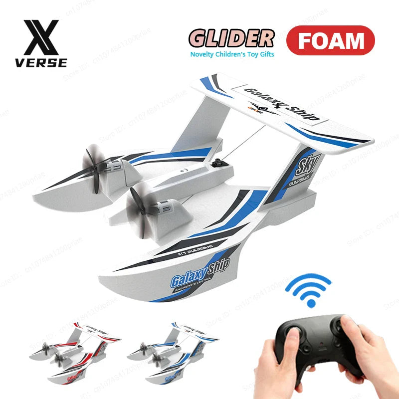 2.4G RC Plane Radio Remote Control Airplane RC Toys for Kids Blue Red EPP Foam Glider Gliding In water and Sky