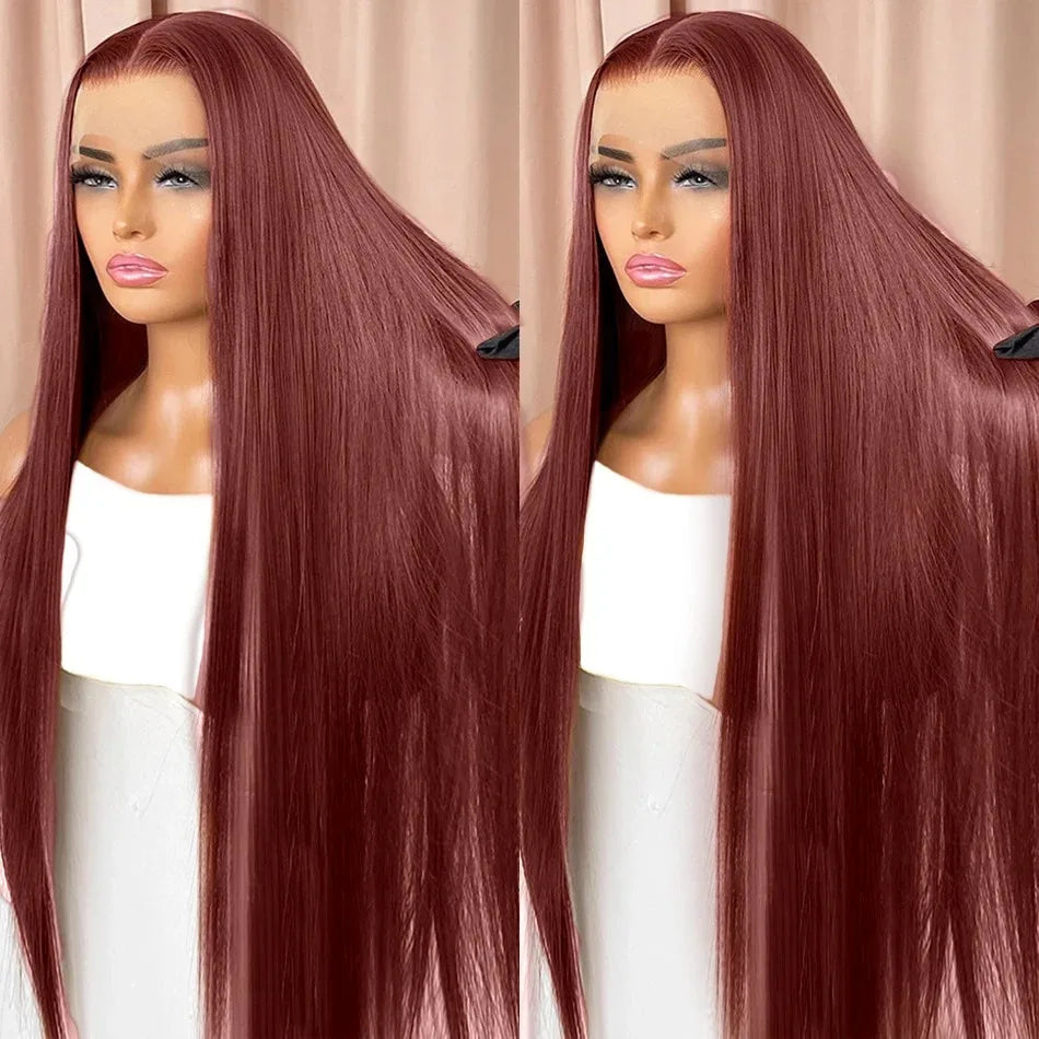 Reddish Brown Lace Front Human Hair Wigs Pre Plucked Dark Red Brown Bone Straight 13x4 13x6 HD Lace frontal Wig Brazilian Hair