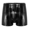 Mens Patent Leather Shorts Dance Performance Clubwear Wet Look Pants Elastic Waistband ShortsBulge Pouch Boxer Briefs Shorts