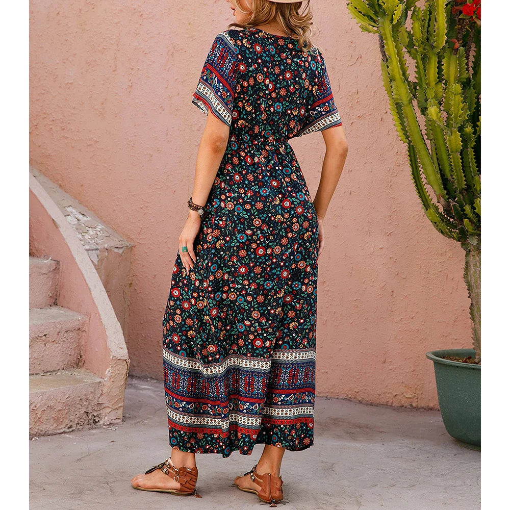 Plus Size Long Dress for Women 2024 Summer Beach Bohemian Dresses Oversized Female Clothing Elegant Vestido Casual Floral Skirt