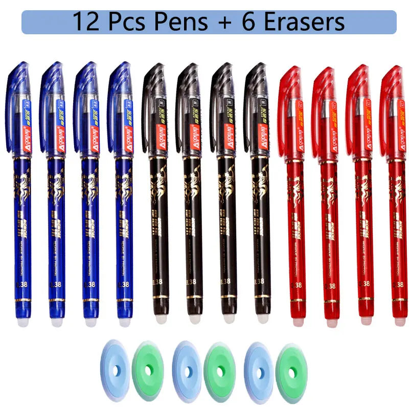 85Pcs/Set Erasable Pen Gel Pens 0.5mm Blue/Black ink Refills Rod Washable Handle School Writing Office Kawaii Stationery Gel Pen