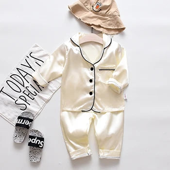 Toddler Girls Silk Satin Pajamas Sets Cartoon Kids Boys Pyjamas Baby Sleepwear Suit Girl Casual Home Wear Clothes Boy Loungewear