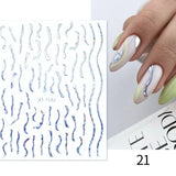 3D Silver Frame Nail Sticker Silver Bronzing Stripe Lines Sliders For Nails Tribal Pattern Decals Marble Blooming Nail Tattoos