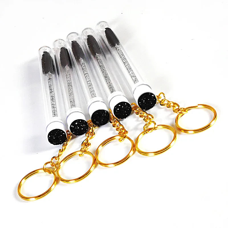 10pcs Mascara Wand Tubes Eyebrow Brush Diamond Key Chain Tube Mascara Brushes Eyelash Spoolies Brush Makeup Tools