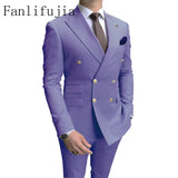 Fanlifujia Store Navy Men Party Tuxedos 2 Pieces Latest Peak Lapel Men Suits Gold Buttons Fashion Style Suits Double Breasted