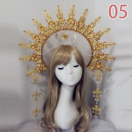 Baroque Headband DIY Material Gothic Lolita Crown Headband Gorgeous Vintage Church Mary Sun Goddess Tiaras DIY Headpiece