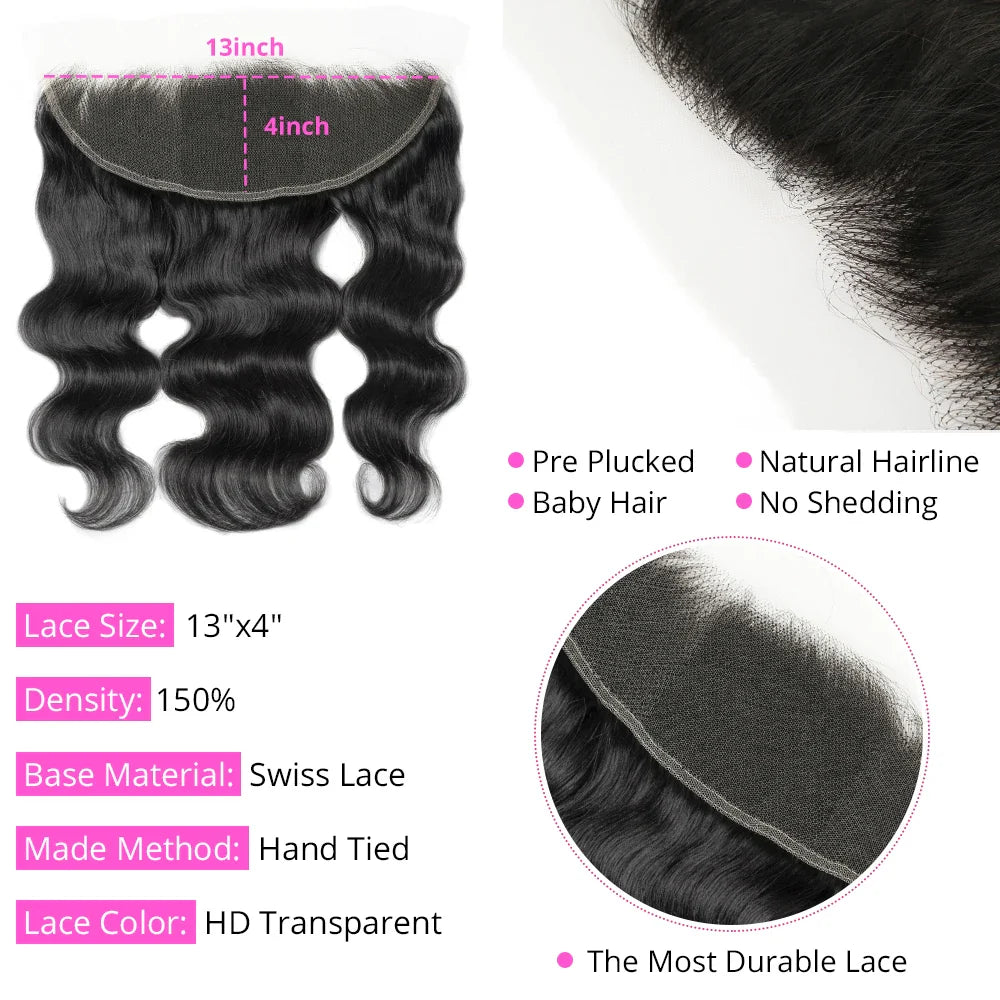 5x5 6x6 HD Lace Closure Body Wave 13x4 HD Transparent Lace Frontal Only Remy Human Hair PrePlucked Hairline Baby Hair For Women