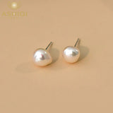 ASHIQI Natural Baroque Freshwater Pearl 925 Sterling Silver Stud Earrings Ear Clip for Women Jewelry Gifts