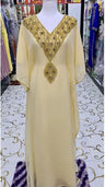 V-neck Kaftan Moroccan Dubai Caftan Abaya Fancy Long Crystal Beading Dress