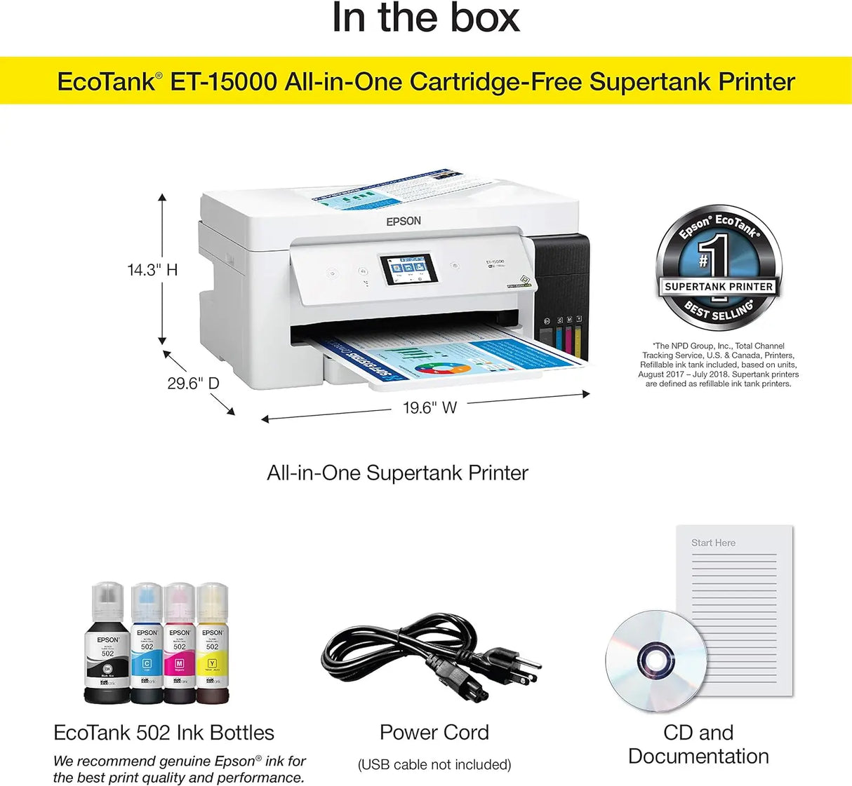 EcoTank ET-15000 Wireless Color All-in-One Supertank Printer with Scanner, Ethernet and Printing up to 13 x 19 Inches, White