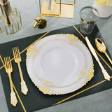 350PCS Gold Disposable Dinnerware Set for 50 Guests, 150 Gold Plastic Silverware, 50Cups, Napkins