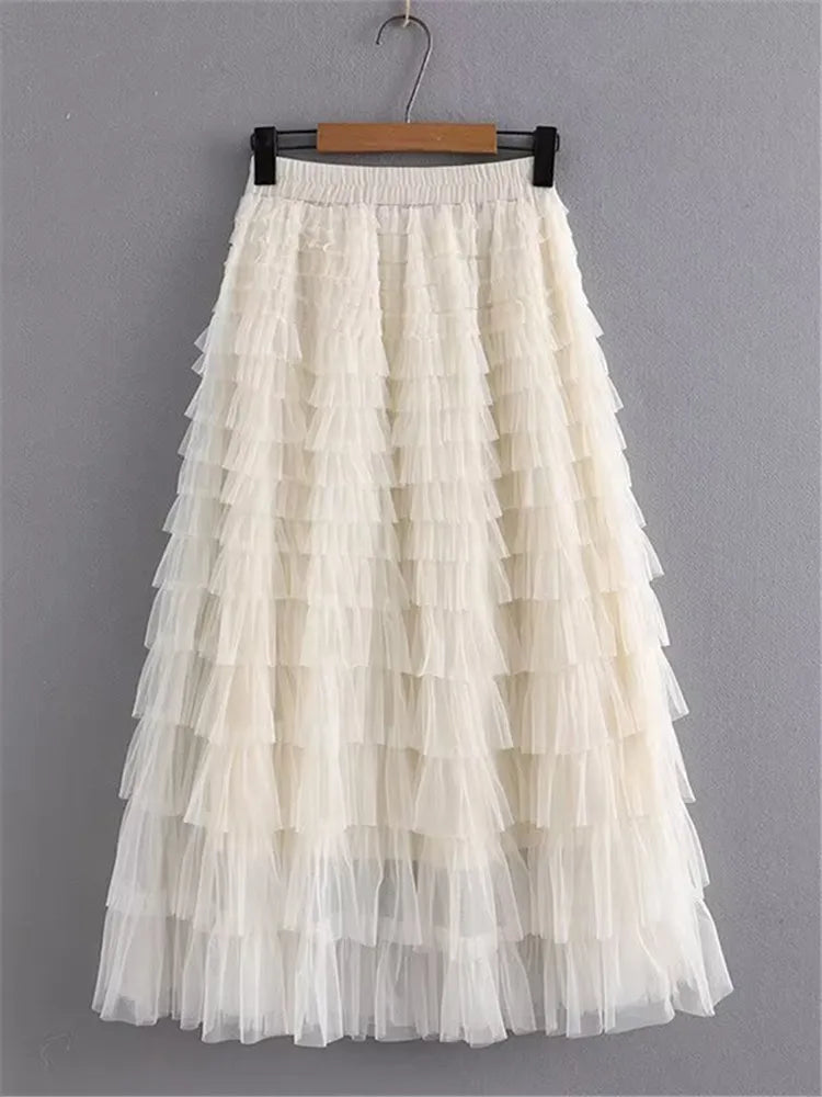 Plus Size Women's Clothing Skirt Elastic Waist Mesh Skirt Calf And Calf Cake Skirt Summer Thin Double Layer Umbrella Skirt 4XL