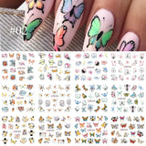 12 Designs Nail Stickers Set Mixed Floral Geometric Nail Art Water Transfer Decals Sliders Flower Leaves Manicures Decoration