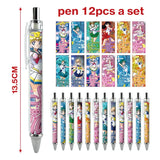 12pcs Anime Figure Sailor Moon Kawaii Cartoon Peripheral Ballpoint Pen Animation Derivatives Student Stationery Festival Gift