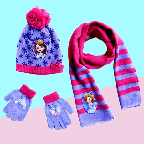 New Autumn Winter Children Hat Elsa Classics Disney Princess Cartoon Cap Scarf Hat Glove Warm knitted hat Girl Christmas Hat