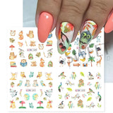 12pcs Hedgehog Animal Nail Water Stickers Pine Cones Gold Fall Design Watercolor Winter Manicure Transfer Sliders JIBN1681-1692