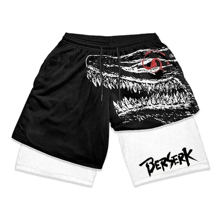 Anime Berserk 2 in 1 Gym Shorts for Men Active Athletic Compression Shorts 5 Inch Quick Dry Stretchy Training Fitness Workout