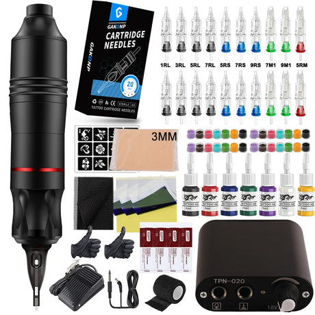 Complete Tattoo Machine Pen Kit Rotaty Tattoo Pen Set with Needle Stroke Adjustable 2.4-4.2mm with Digital Display Power Supply