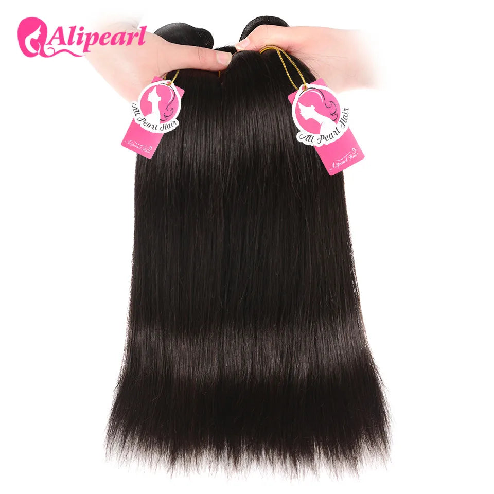 Ali Pearl Hair Straight Human Hair Bundles Deal Peruvian 100% Human Hair Weave Bundles 10-36 Inch Natural Color Remy Hair