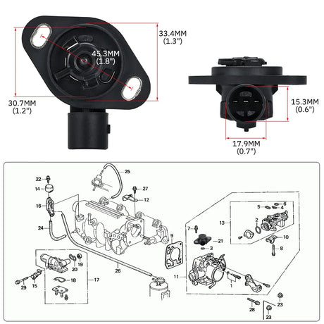 OYOTE 37825PAAA01 16400P06A11 Throttle Position Sensor Kit TPS For 1988-2001 Honda Accord CRX CRV Civic Acura Integra 30600P5K70