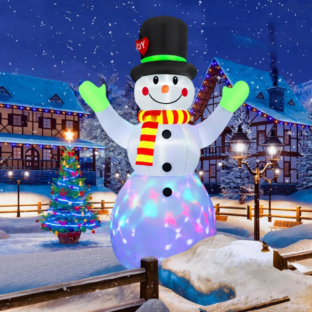 2.2M Christmas Snowman Inflatable Model Rotate LED Light Green Glove Xmas Stake Props Toys Household Accessories Holiday Decor