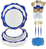 225pcs Gold Disposable Dinnerware Set, 25 Dinner Plates, Dessert Plates, Gold Plastic Silverware, 25 Mini Forks, Gold Cups