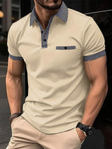 New men's casual short-sleeved Polo shirt Casual fashion plaid lapel T-shirt men's breathable Polo shirt men's wea