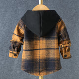 Autumn Long Sleeved Children's Clothing Boys Top Hooded Plaid Shirt Casual Cotton Winter Coat 3 6 9 Months Baby Clothing